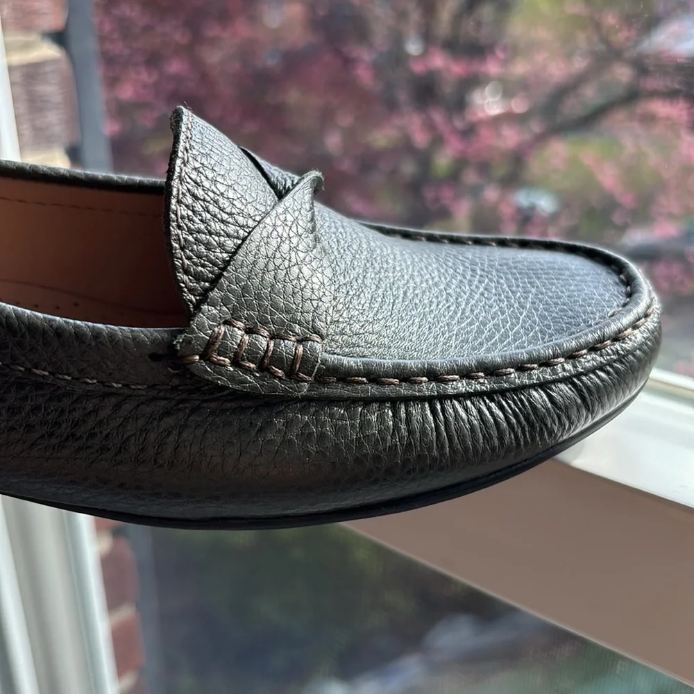 MJNY by Marc Joseph Beverely Road pebbled leather loafers in green / gray - Picture 13 of 15